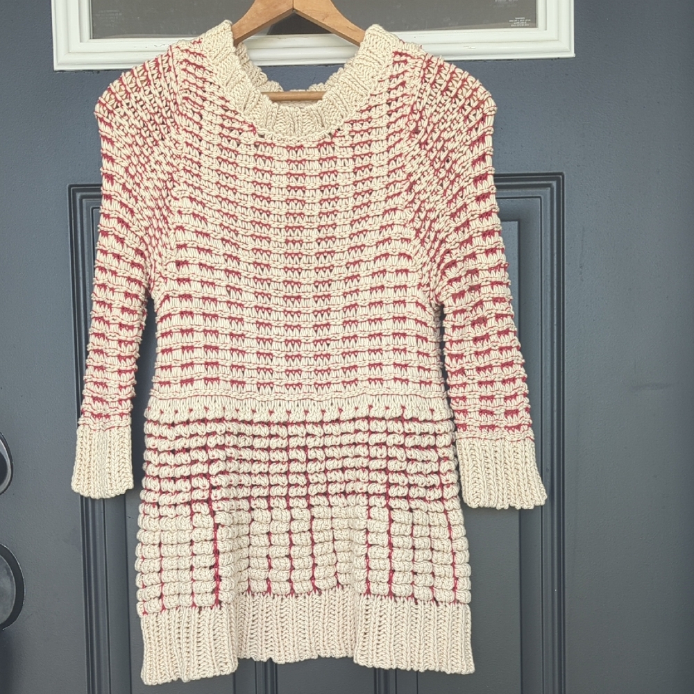Anthropologie Fiet Voors 2 Hidden Glow Red & Cream Textured Sweater size medium